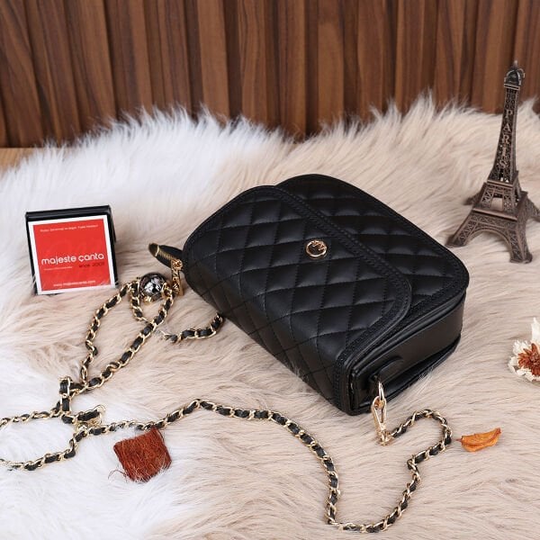 Yeni Sezon Motto Siyah Zincirli Bayan Çanta