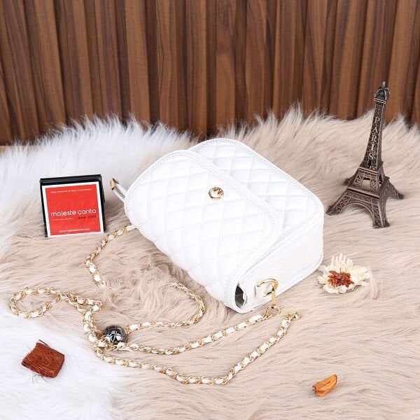 Yeni Sezon Motto Beyaz Zincirli Bayan Çanta