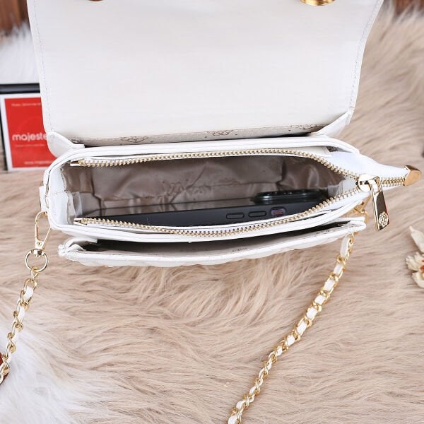 Yeni Sezon Motto Beyaz Zincirli Bayan Çanta