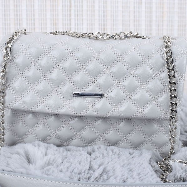 Motto Gri Zincirli Bayan Çanta