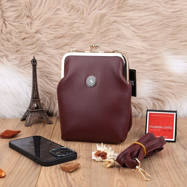 Bordo Hem Telefonluk Hem Yandan Asmalı Çanta