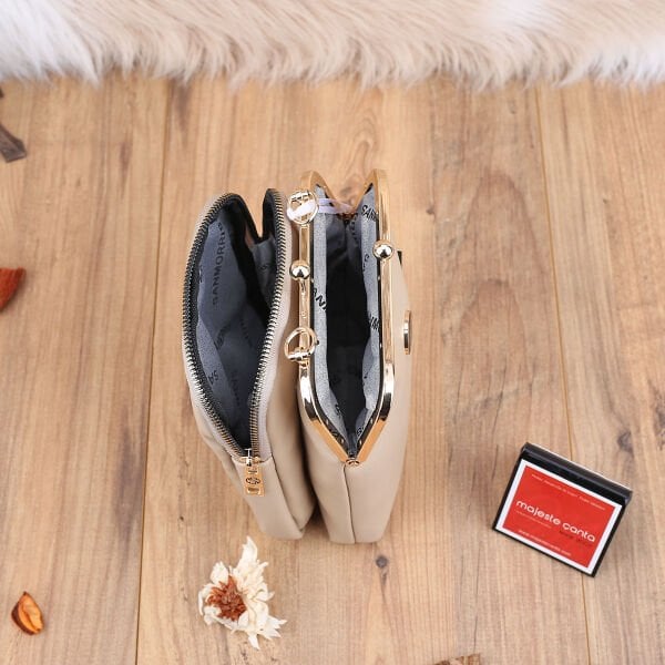 Bej Hem Telefonluk Hem Yandan Asmalı Çanta