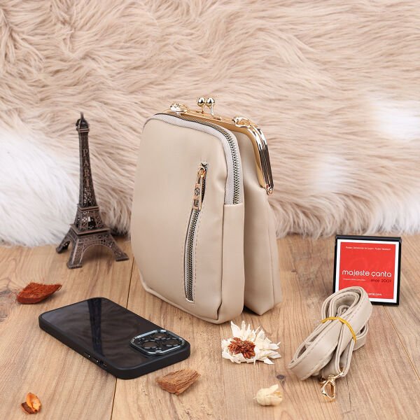 Bej Hem Telefonluk Hem Yandan Asmalı Çanta