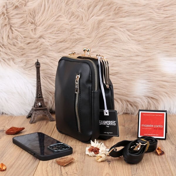 Siyah Hem Telefonluk Hem Yandan Asmalı Çanta