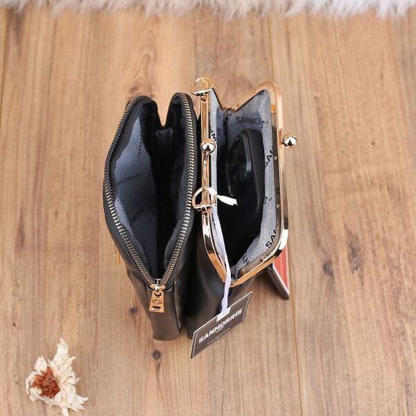 Siyah Desenli Hem Telefonluk Hem Yandan Asmalı Çanta