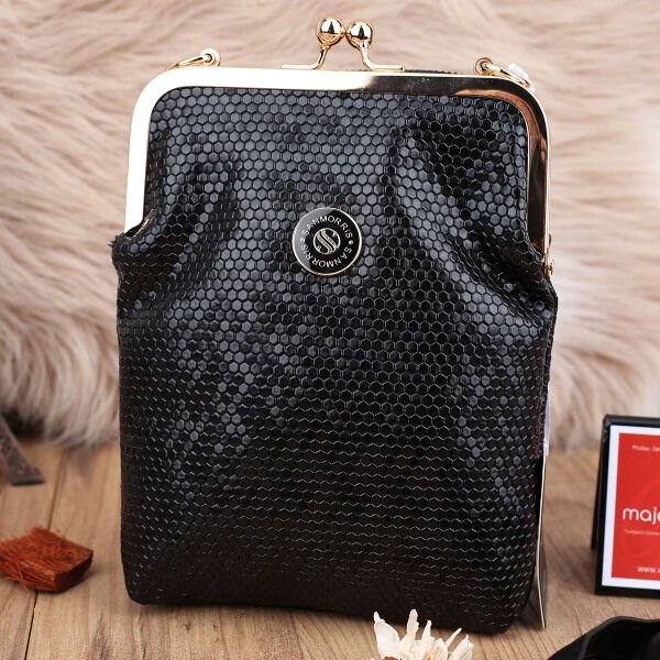 Siyah Desenli Hem Telefonluk Hem Yandan Asmalı Çanta