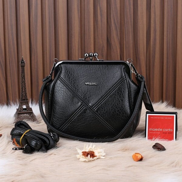 Siyah Burslu Çift Gözlü Kadın Çanta