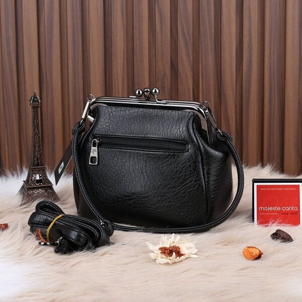 Siyah Burslu Çift Gözlü Kadın Çanta