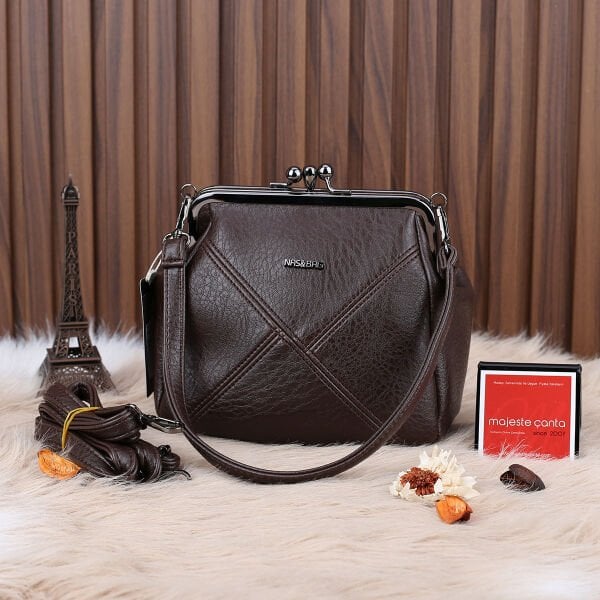 Kahverengi Burslu Çift Gözlü Kadın Çanta