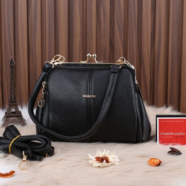 Siyah Burslu Çift Gözlü Kadın Çanta