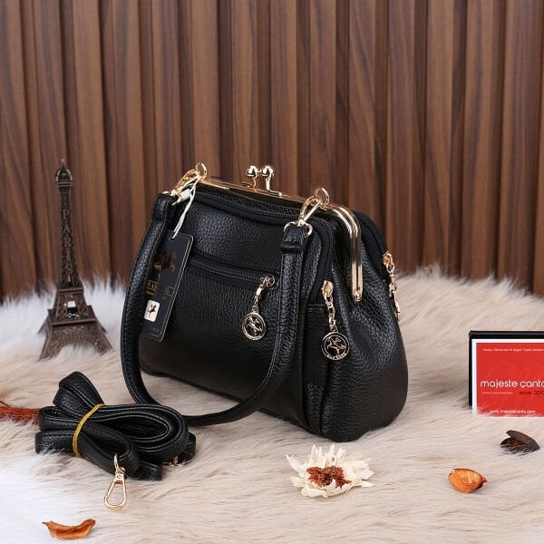 Siyah Burslu Çift Gözlü Kadın Çanta