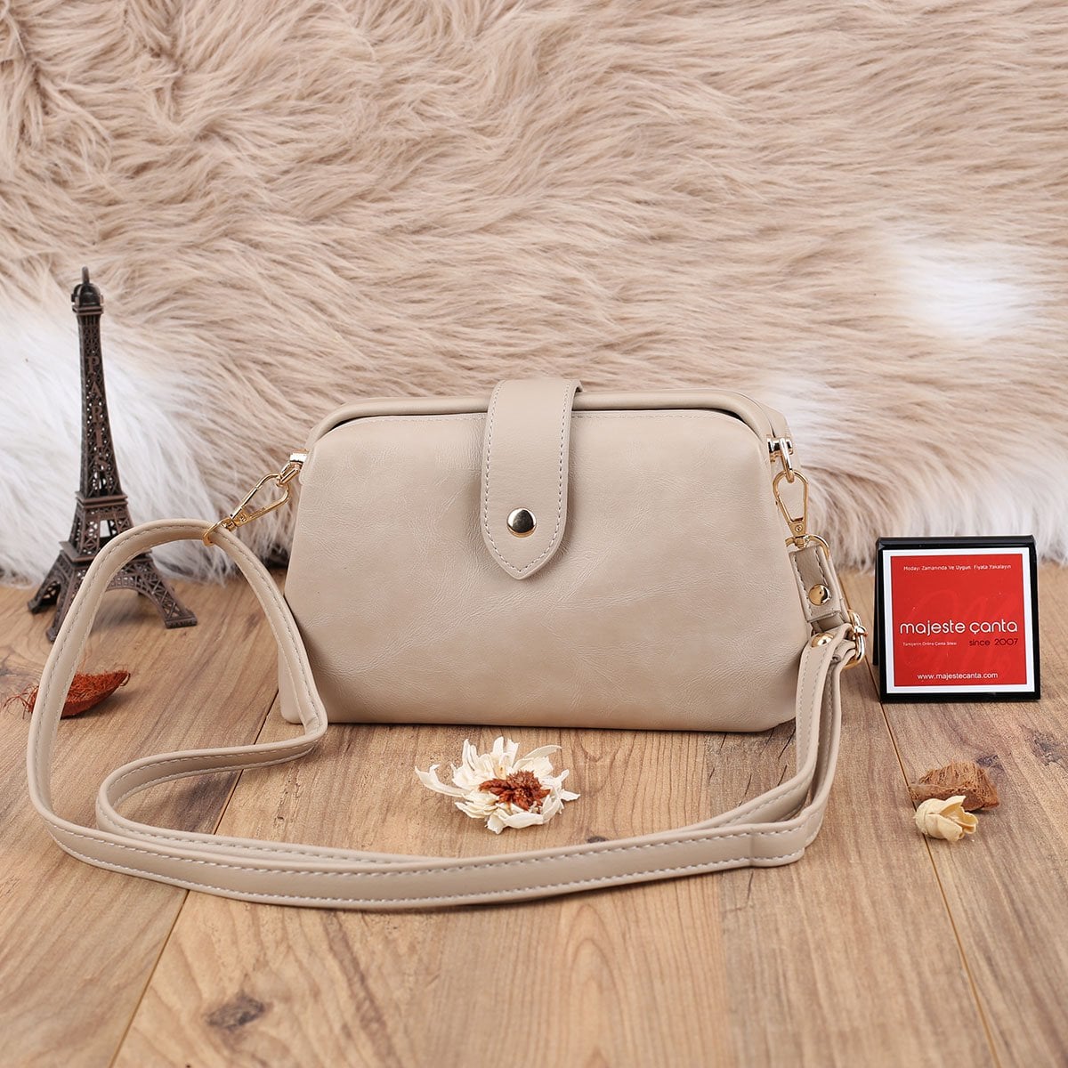 Yeni Sezon Bej Yandan Asmalı Kadın Çanta