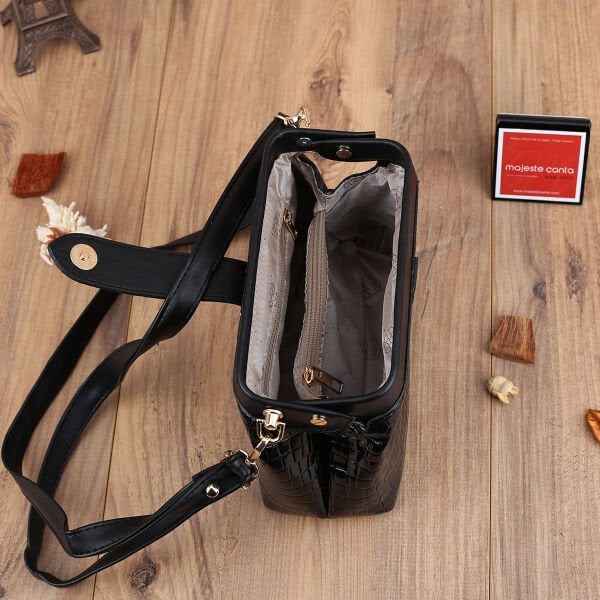 Yeni Sezon Siyah Rugan Yandan Asmalı Kadın Çanta