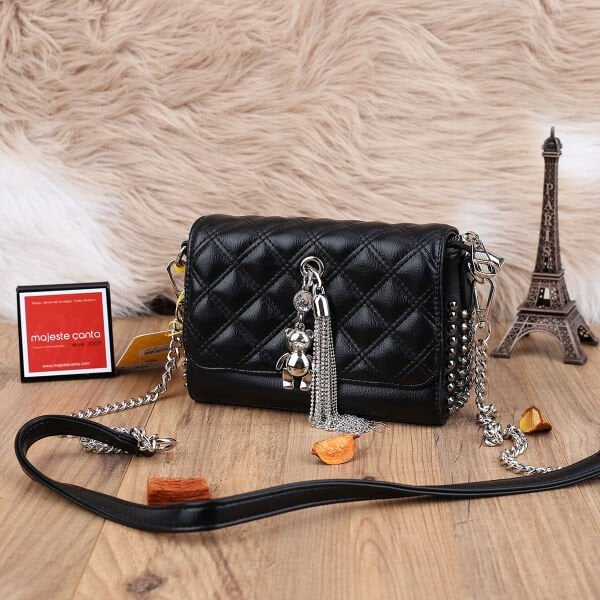 Ççs London Siyah Zımbalı Küçük Boy Kadın Çanta