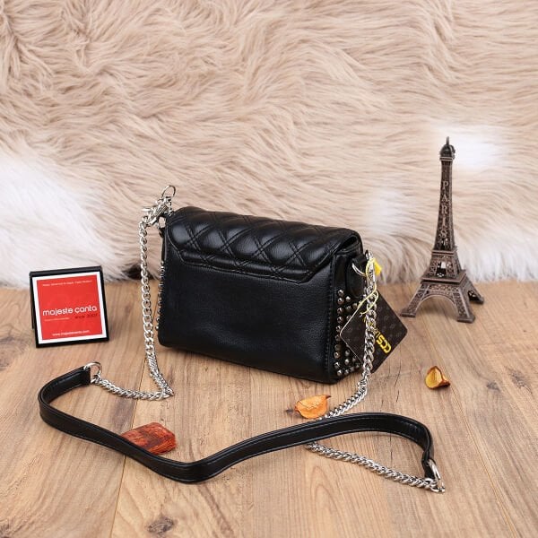 Ççs London Siyah Zımbalı Küçük Boy Kadın Çanta