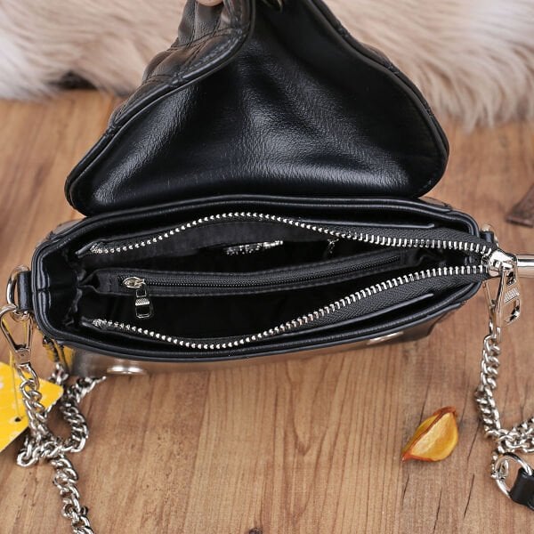 Ççs London Siyah Zımbalı Küçük Boy Kadın Çanta