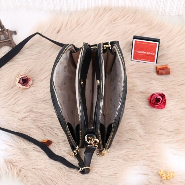 3 Gözlü Siyah Motto Yandan asmalı Kadın Çanta