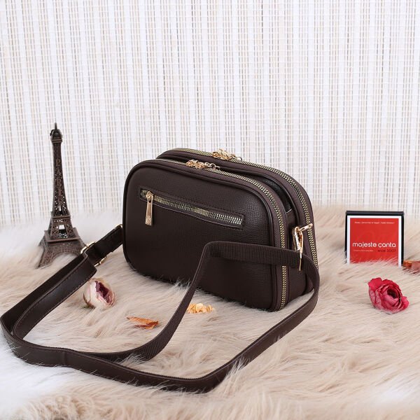 Motto 3 Gözlü Kahverengi Yandan asmalı Kadın Çanta