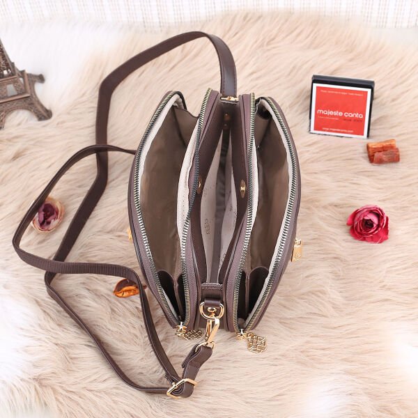 Motto 3 Gözlü Kahverengi Yandan asmalı Kadın Çanta