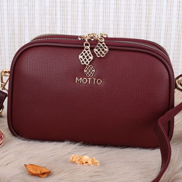 Motto 3 Gözlü Bordo Yandan asmalı Kadın Çanta