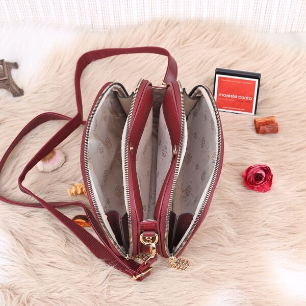 Motto 3 Gözlü Bordo Yandan asmalı Kadın Çanta