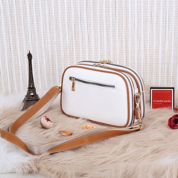 Motto 3 Gözlü Beyaz Yandan asmalı Kadın Çanta