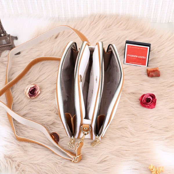 Motto 3 Gözlü Beyaz Yandan asmalı Kadın Çanta