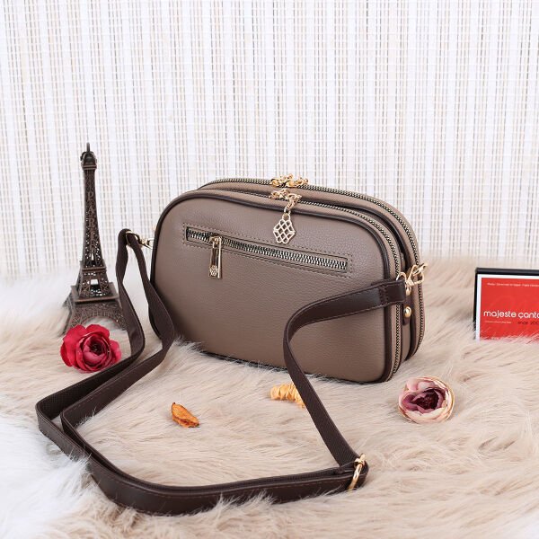 Motto 3 Gözlü Vizon Kahve Yandan asmalı Kadın Çanta
