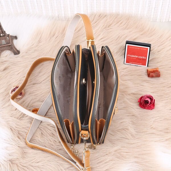 Motto 3 Gözlü Siyah Taba Yandan asmalı Kadın Çanta