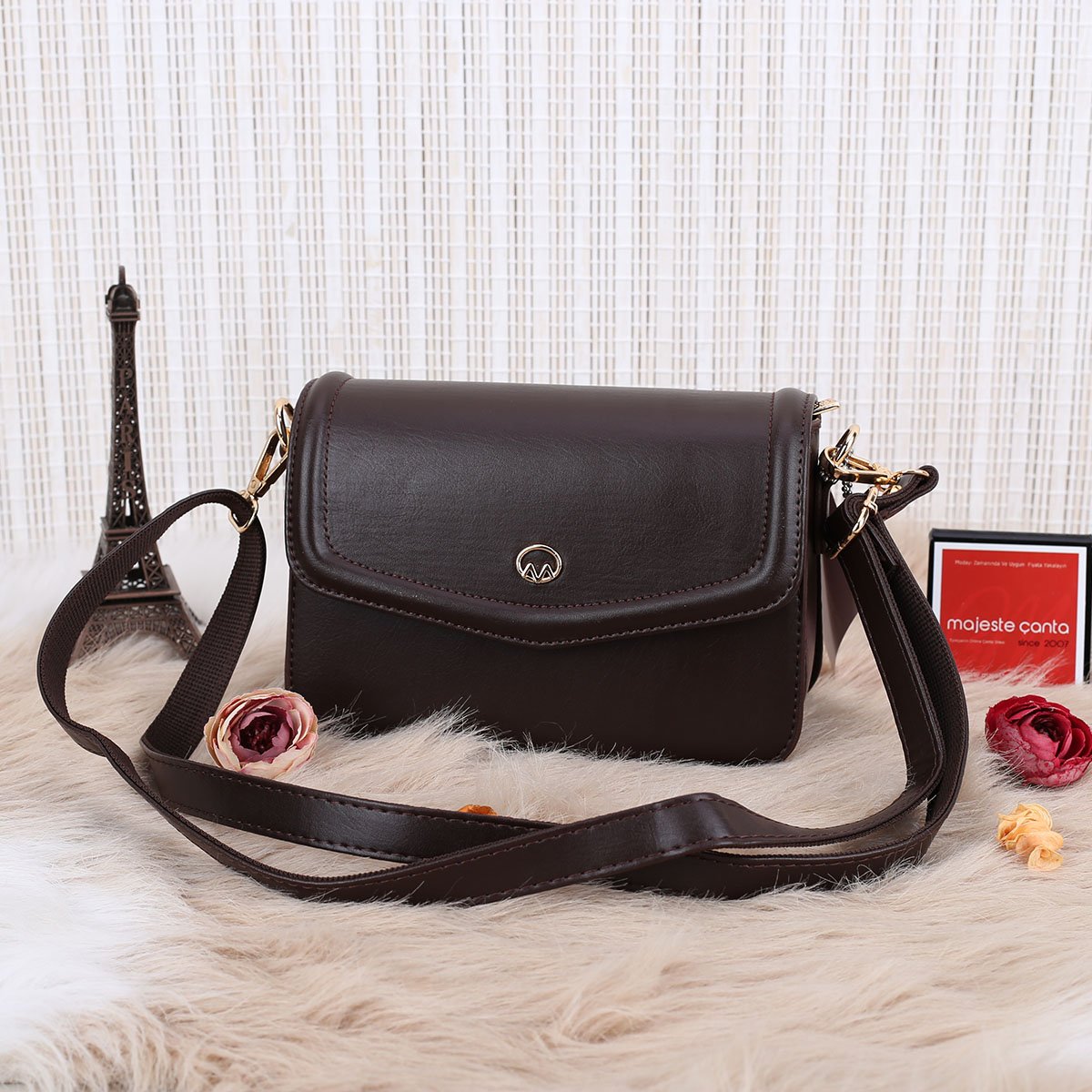 Motto Kahverengi Yandan asmalı Kadın Çanta