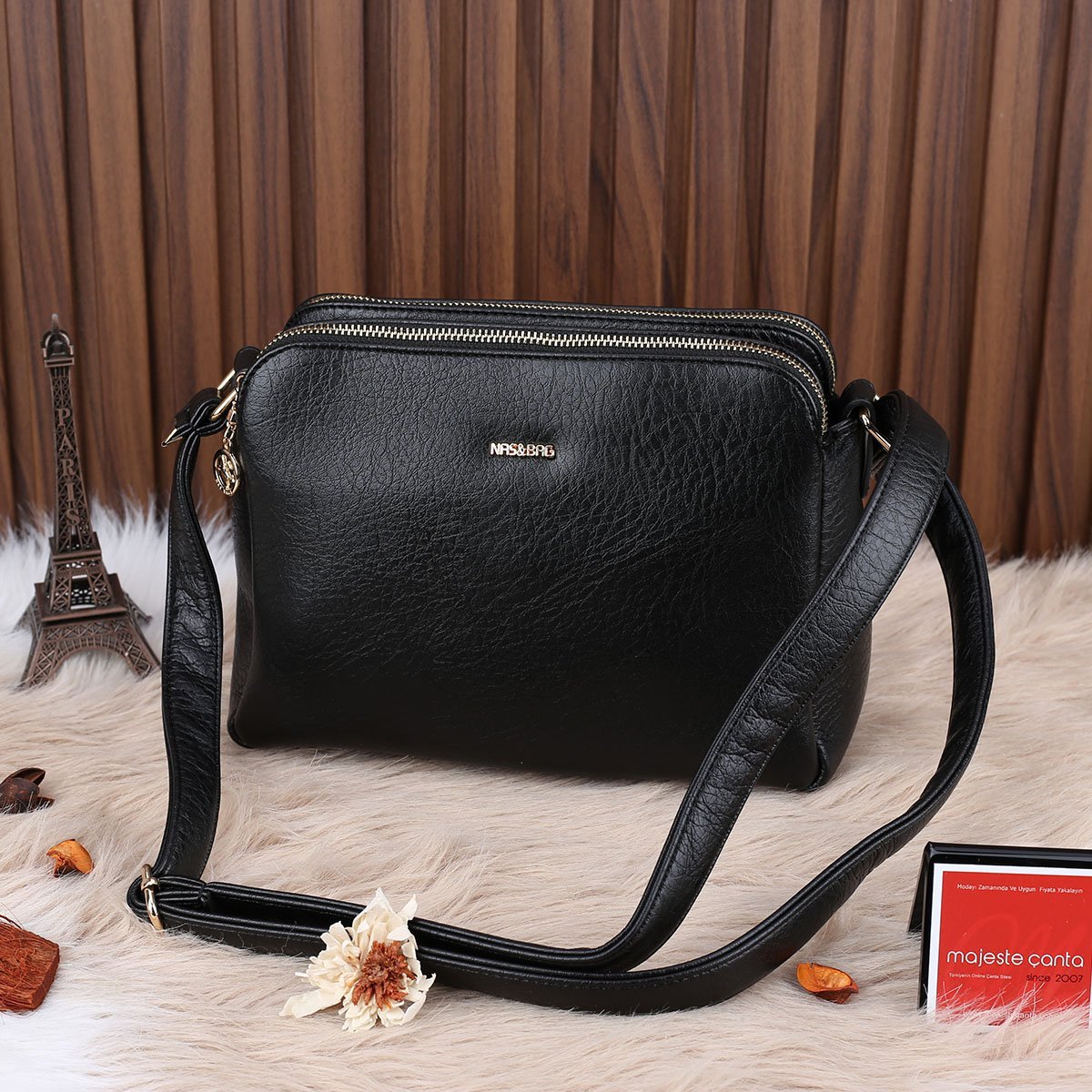 Nas Bag Siyah Üç Gözlü Günlük Çapraz Çanta