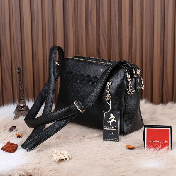 Nas Bag Siyah Üç Gözlü Günlük Çapraz Çanta