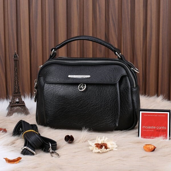 Nas Bag Siyah Çift Gözlü Kadın Çanta