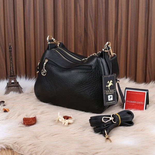 Nas Bag Siyah Çift Gözlü Günlük Kadın Çanta