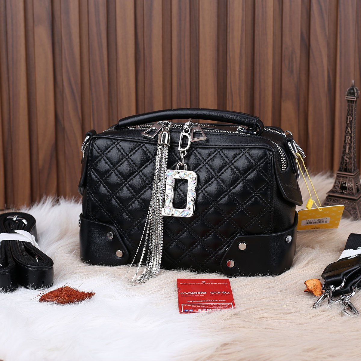 Ççs London Siyah Çift Gözlü Kadın Çanta