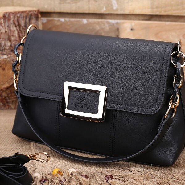 Motto Siyah Kadın Omuz Çantası