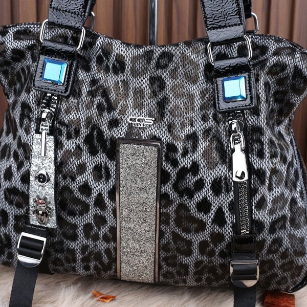 Ççs London Siyah Leopar Desenli Omuz Çantası