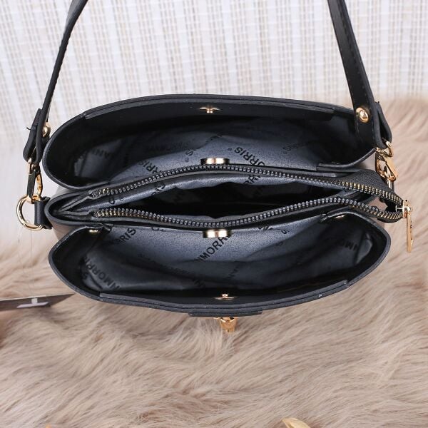 Sanmorris Siyah Üç Gözlü Hem Omuz Hem Yandan Asmalı Çanta