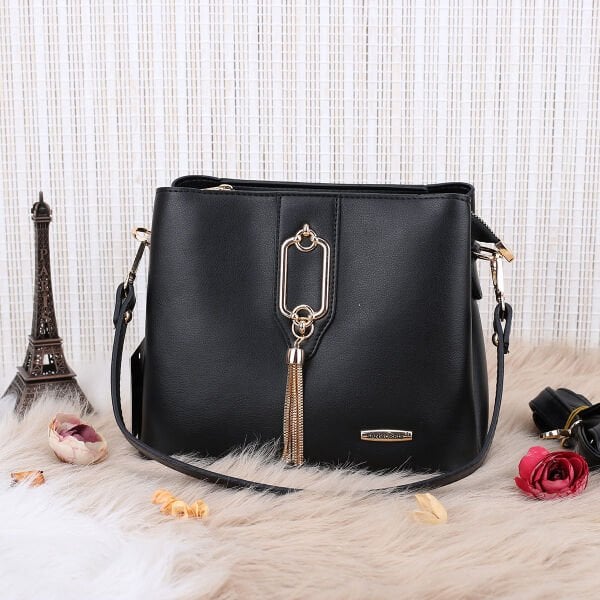 Sanmorris Siyah Üç Gözlü Hem Omuz Hem Yandan Asmalı Çanta