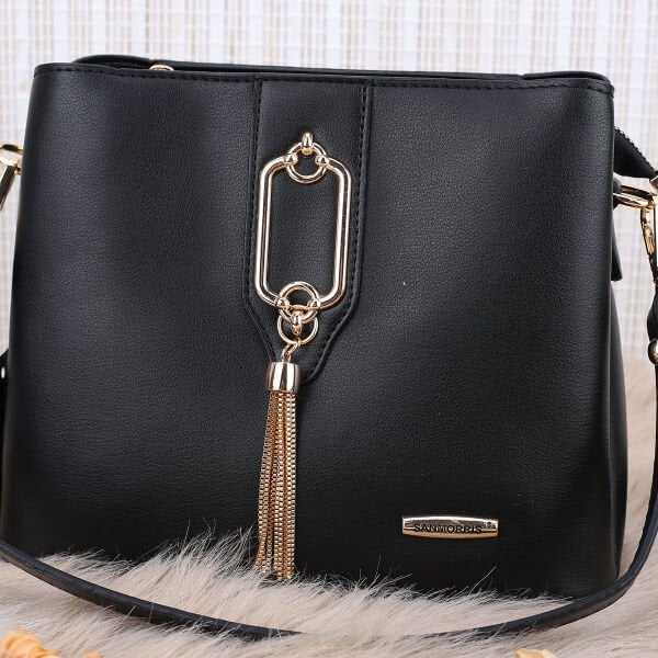 Sanmorris Siyah Üç Gözlü Hem Omuz Hem Yandan Asmalı Çanta