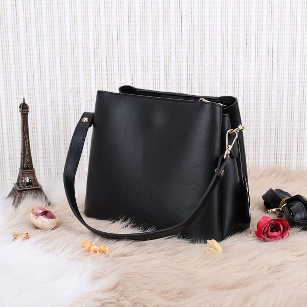 Sanmorris Siyah Üç Gözlü Hem Omuz Hem Yandan Asmalı Çanta