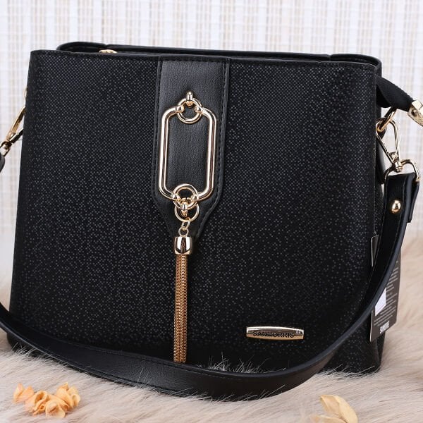 Sanmorris Siyah Mozaik Desenli Hem Omuz Hem Yandan Asmalı Çanta