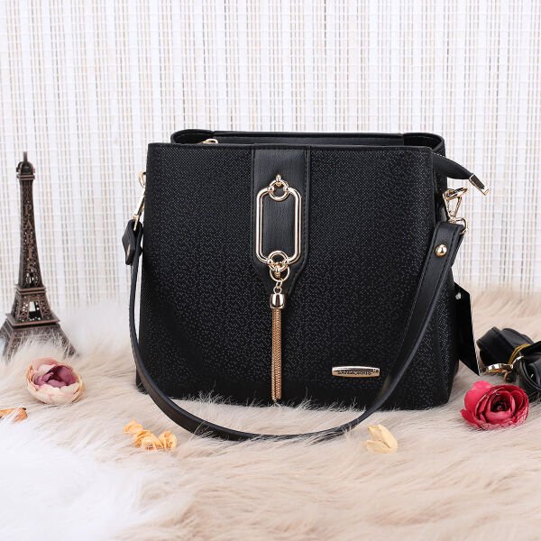 Sanmorris Siyah Mozaik Desenli Hem Omuz Hem Yandan Asmalı Çanta