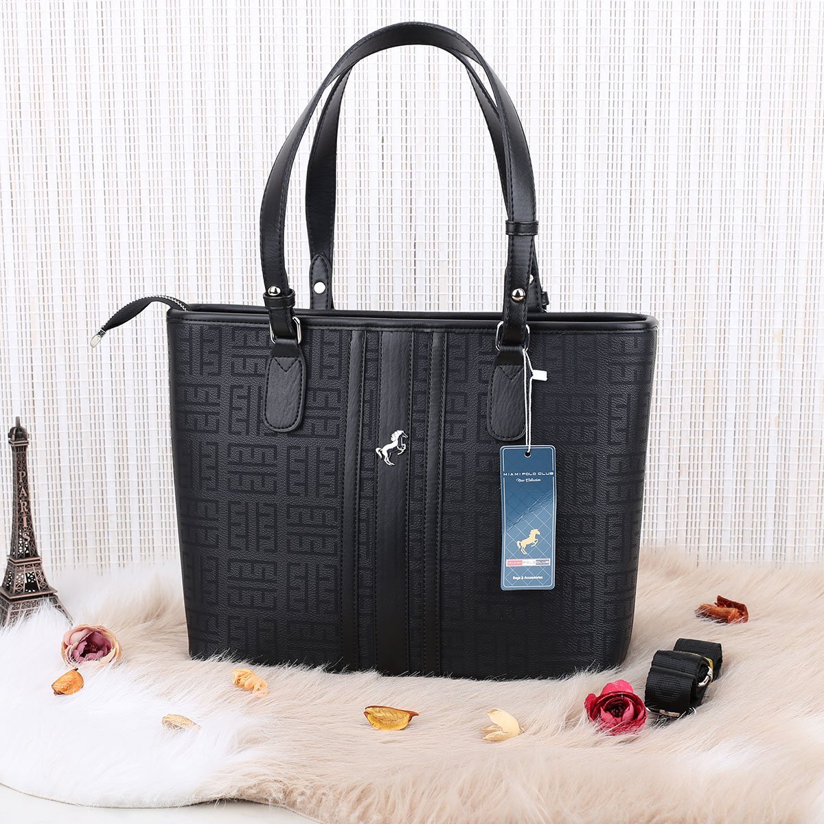 Miami Polo Siyah Desenli Kadın Çanta