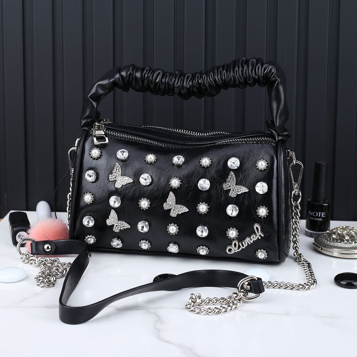 Ççs London Siyah Taşlı Kadın Çantası