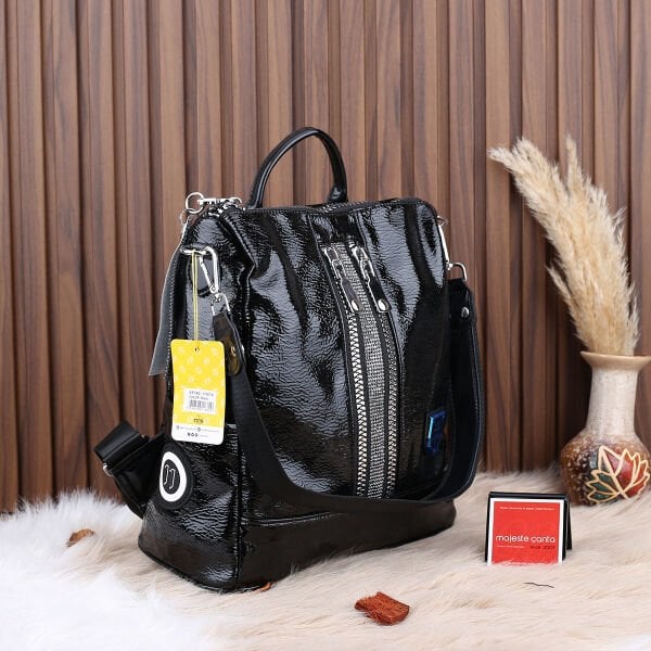 Ççs London Siyah Rugan Hem Sırt Hem Omuz Çantası