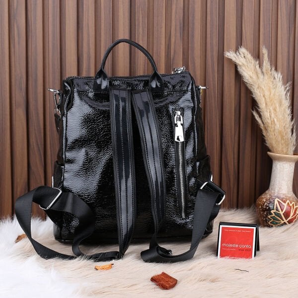 Ççs London Siyah Rugan Hem Sırt Hem Omuz Çantası