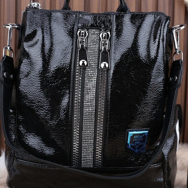 Ççs London Siyah Rugan Hem Sırt Hem Omuz Çantası