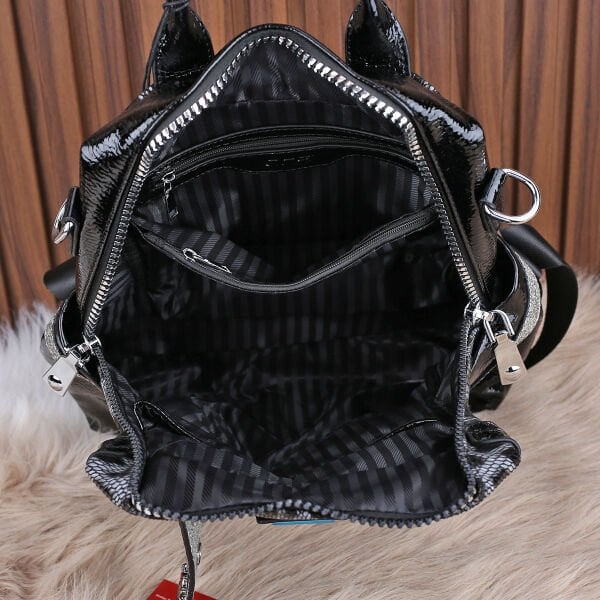 Ççs London Siyah Leopar Desenli Hem Sırt Hem Omuz Çantası