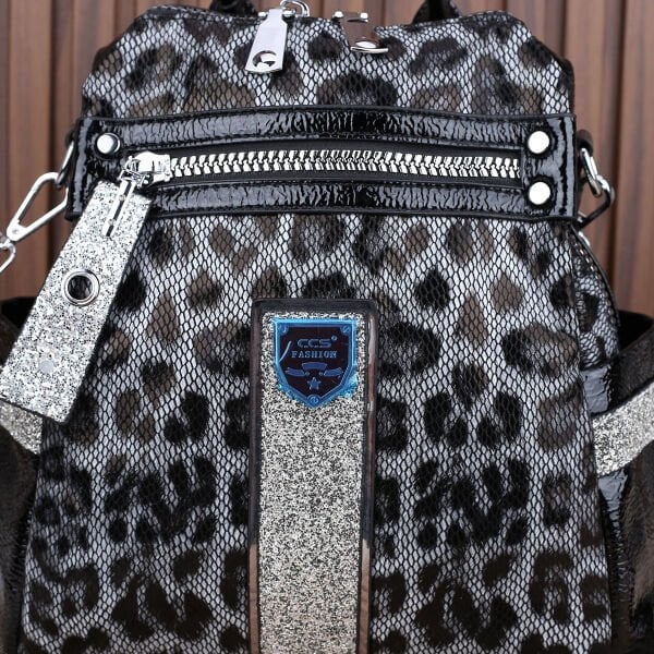 Ççs London Siyah Leopar Desenli Hem Sırt Hem Omuz Çantası